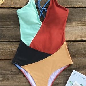 Color blocked v-neck one piece